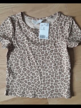 H&M Girls Leopard Print Short Sleeve Top Size 9/10 Cropped